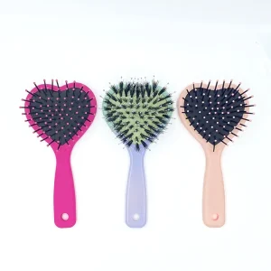 Custom heart-shaped paddle hair brush with boar bristle head