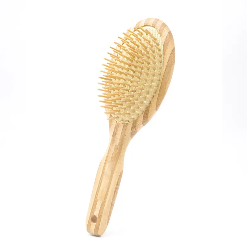 Two-color Heather Bamboo Paddle Hair Brush with Wooden Teeth
