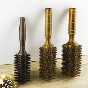 Wooden boar bristle round brush