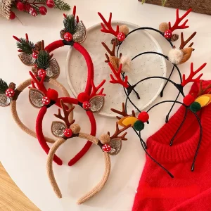 Adorable Christmas Hair Clips with Red Reindeer Antlers