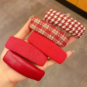 Christmas Red Plaid Velvet Thick Snap Hair Clips