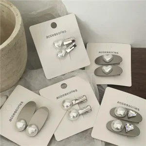 Silver Pearl Heart Duckbill Clip - Metal Hair Clips & Duckbill Hair Clips