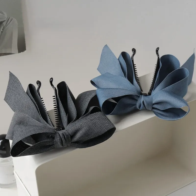 Vintage Denim Bow Banana Hair Clips