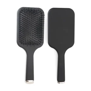 Matte Black Rubberized Detangling Paddle Hair Brush with Custom Metal Base