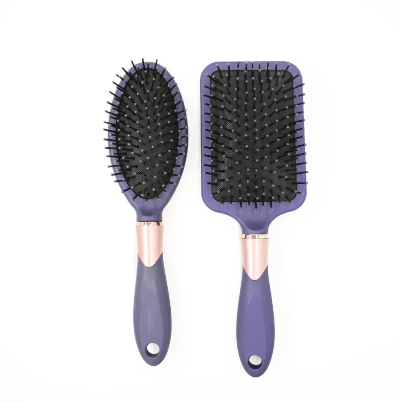 Midnight Blue Detangling Paddle Hair Brush with Rose Gold Accent