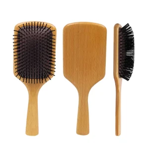 Natural Beechwood Paddle Hair Brush with Coarse Nylon Bristles