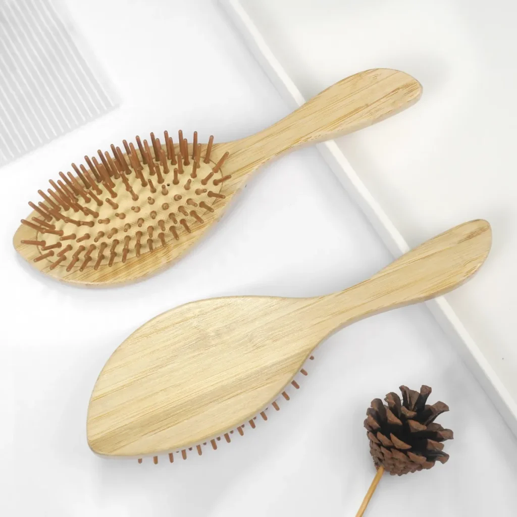 Bamboo Leaf-Shaped Paddle Hair Brush with Wooden Bristles