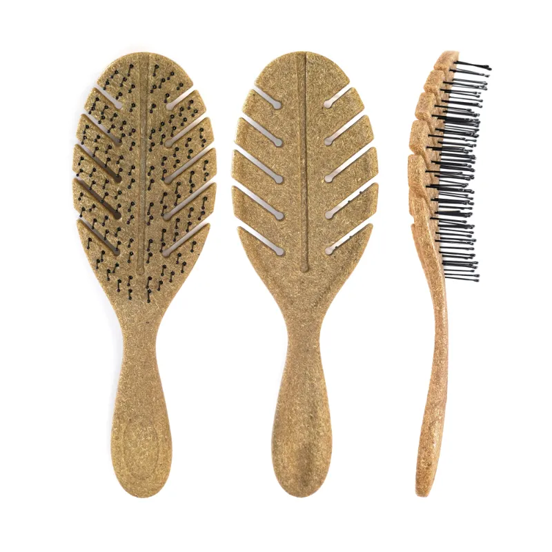 CocoShell Detangling Hair Brushes in Natural Tones with Leaf-Inspired Cutout Design