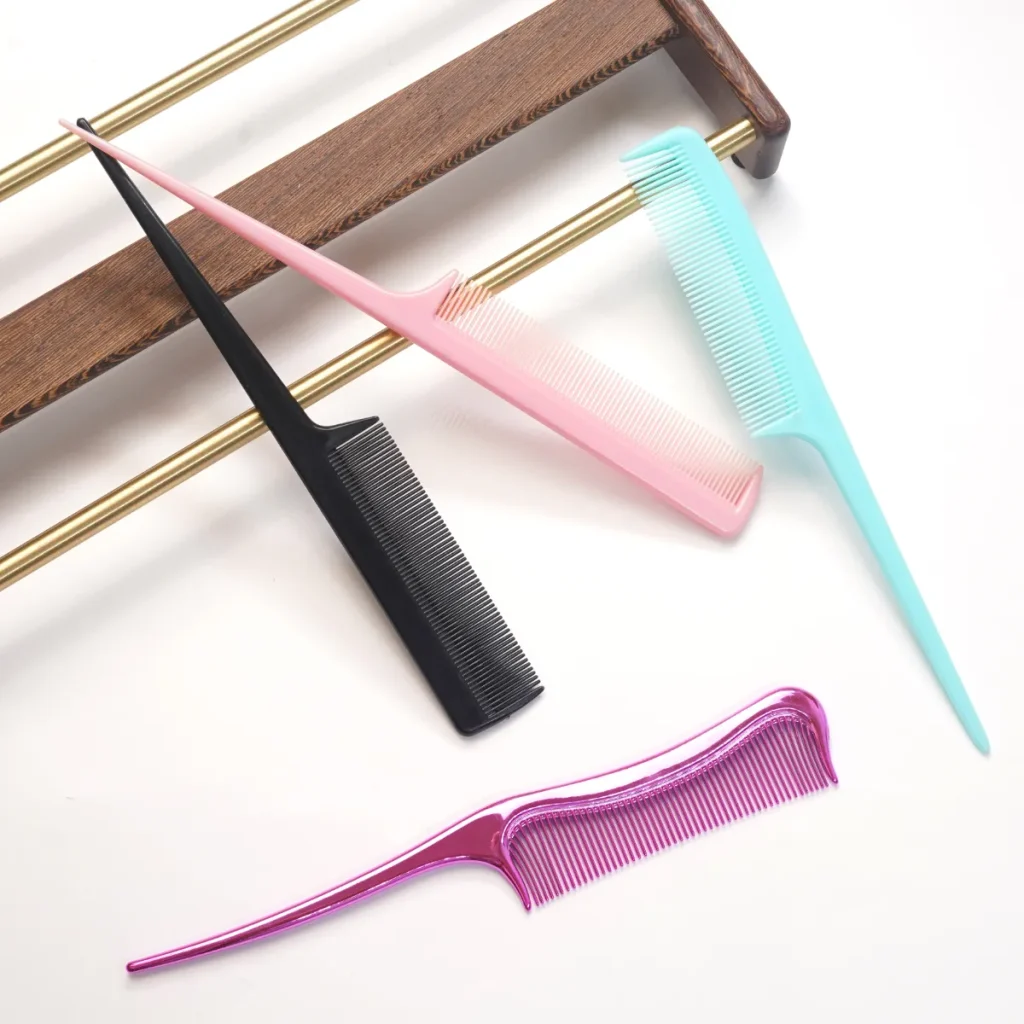 Customizable Rat Tail Hair Comb Set in Pink, Cyan, Black, and Metallic Pink