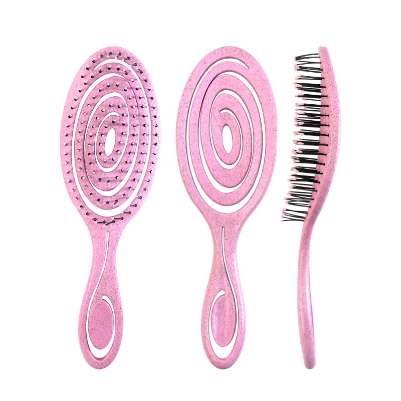 EcoStraw Detangling Hair Brushes in Blush Pink with Spiral Cutout Design