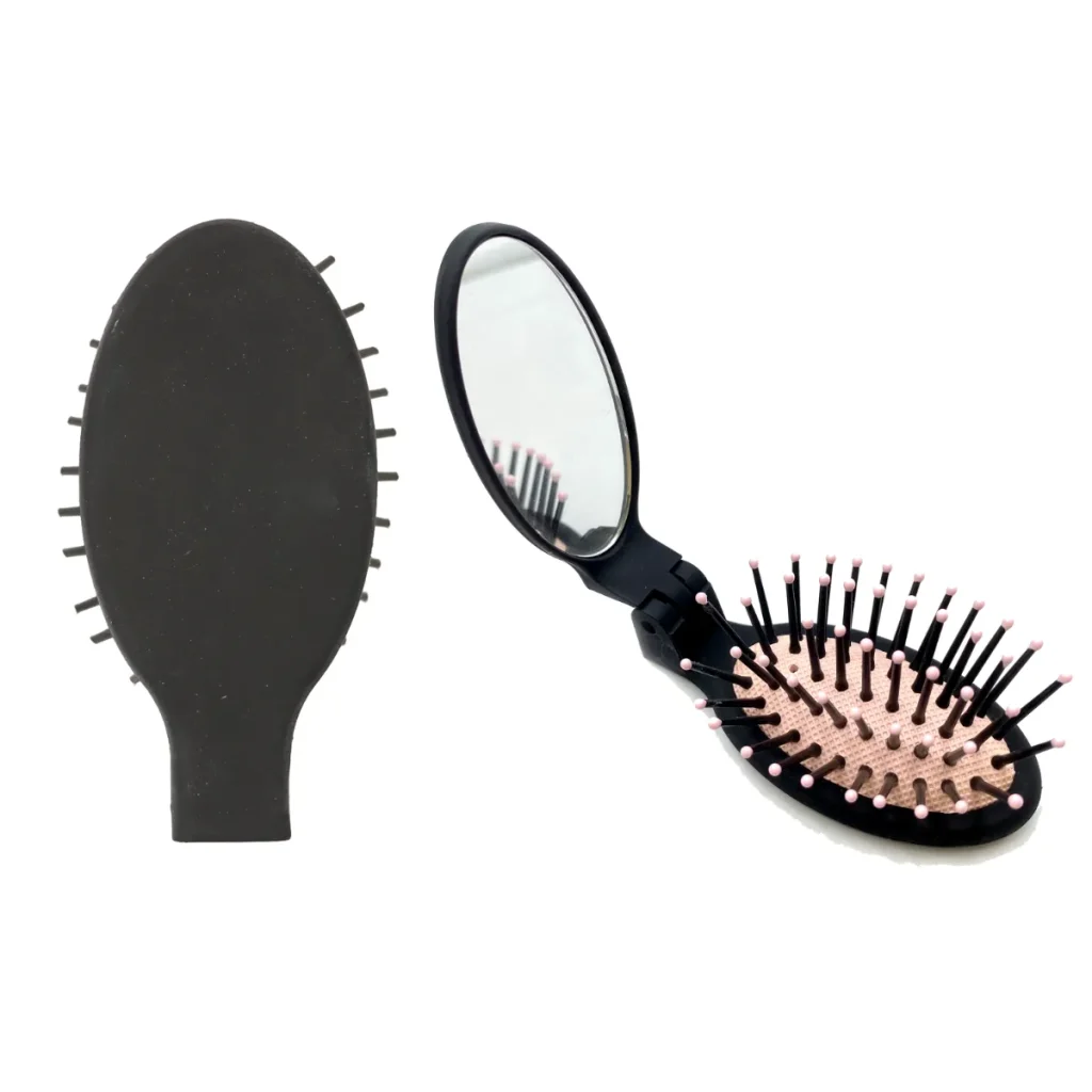 Folding Air Cushion Hair Brush with Mirror in Black