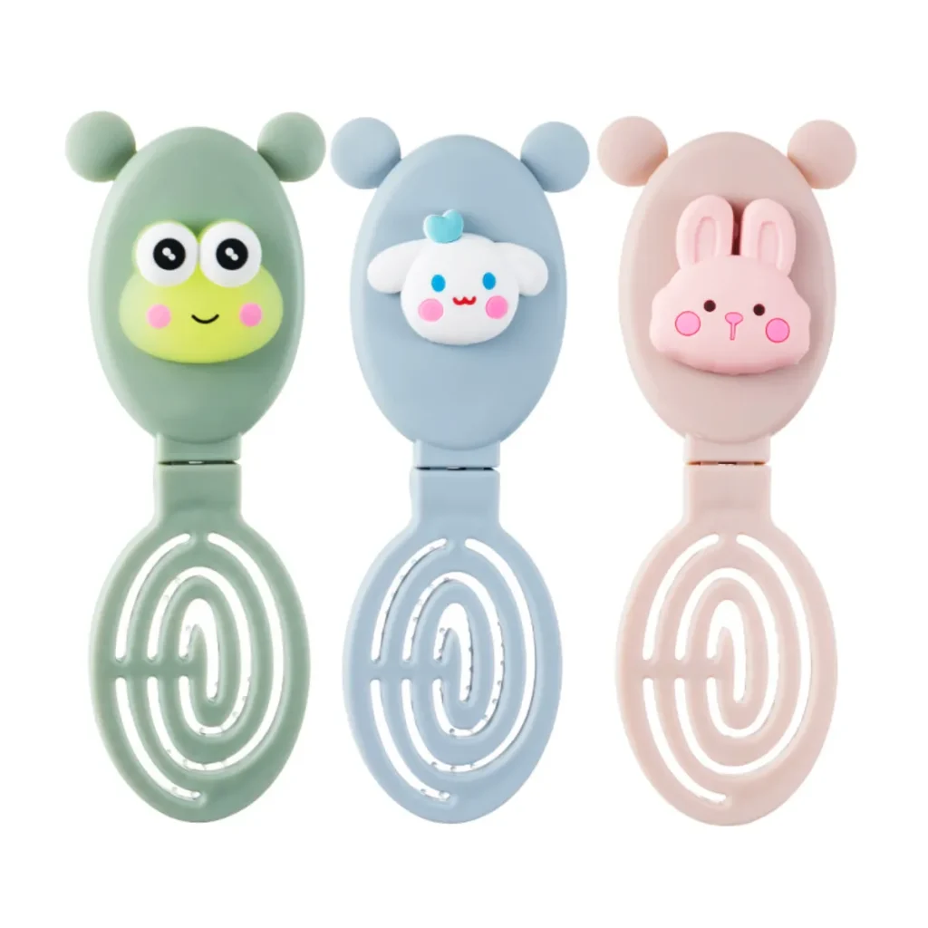 Folding Hollow Detangling Hair Brush with Cartoon Design