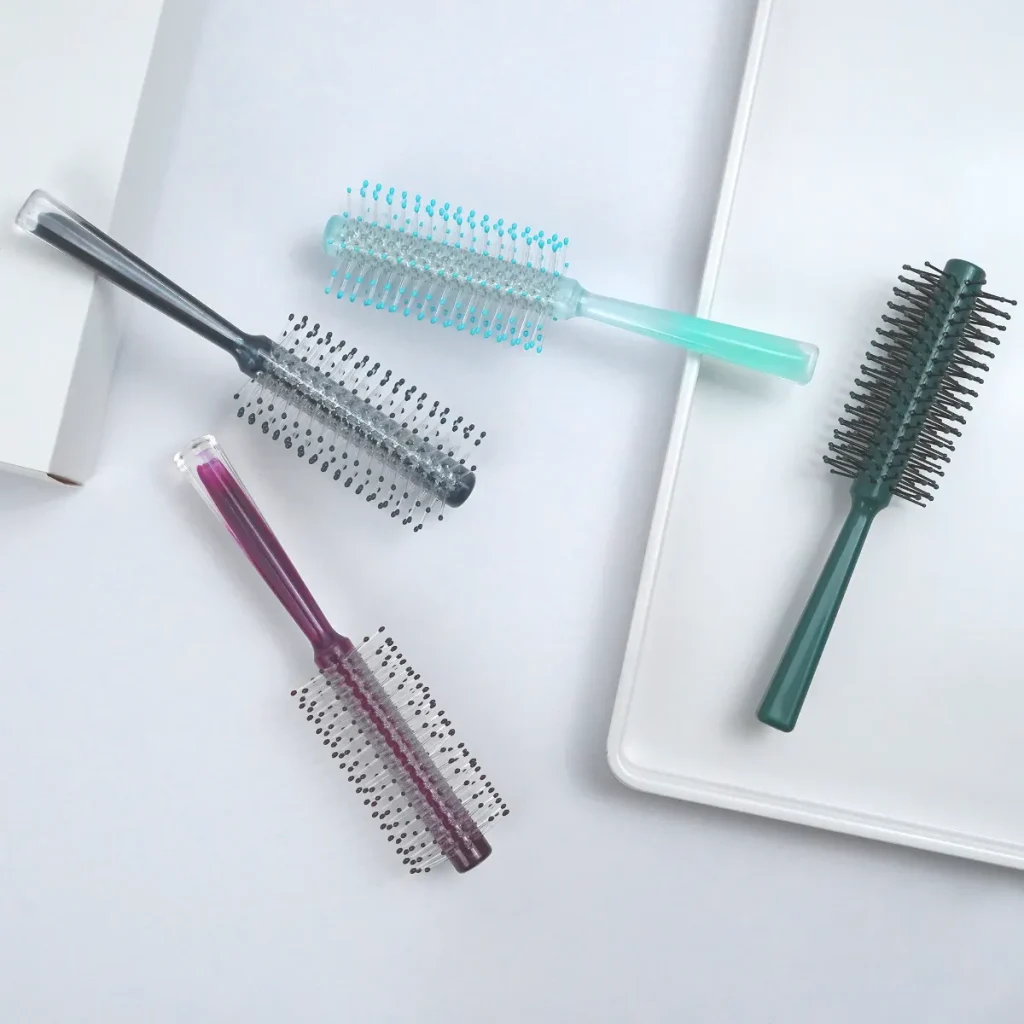 Jelly-Colored Solid Barrel Round Brush Set with Purple, Green, and Blue Handles