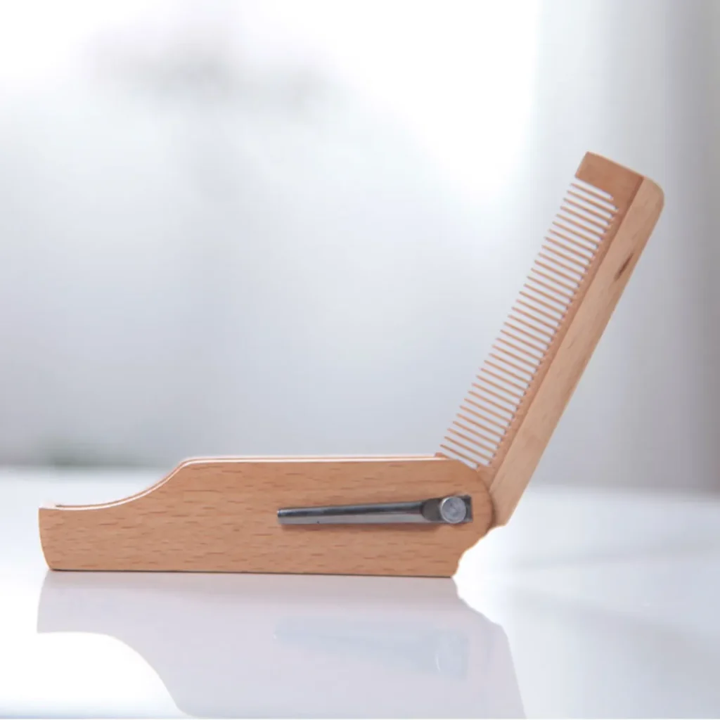 Portable Folding Beech Wood Hair and Beard Comb