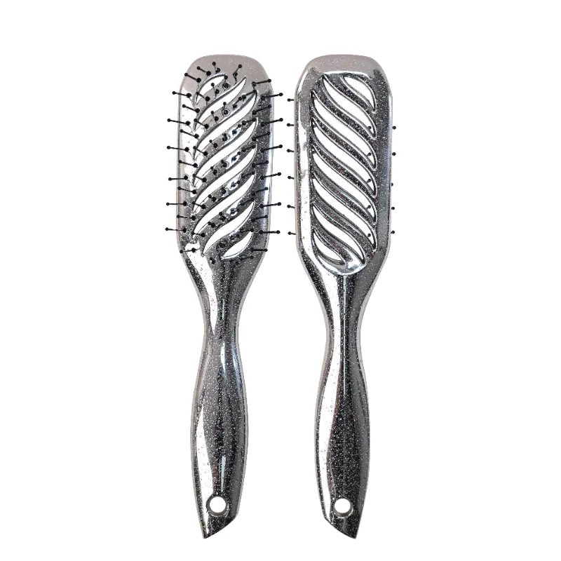 Silver Glitter Detangling Hair Brushes with Swirl Cutout Design