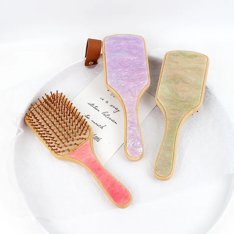 Wooden Acetate-Trimmed Square Paddle Hair Brush