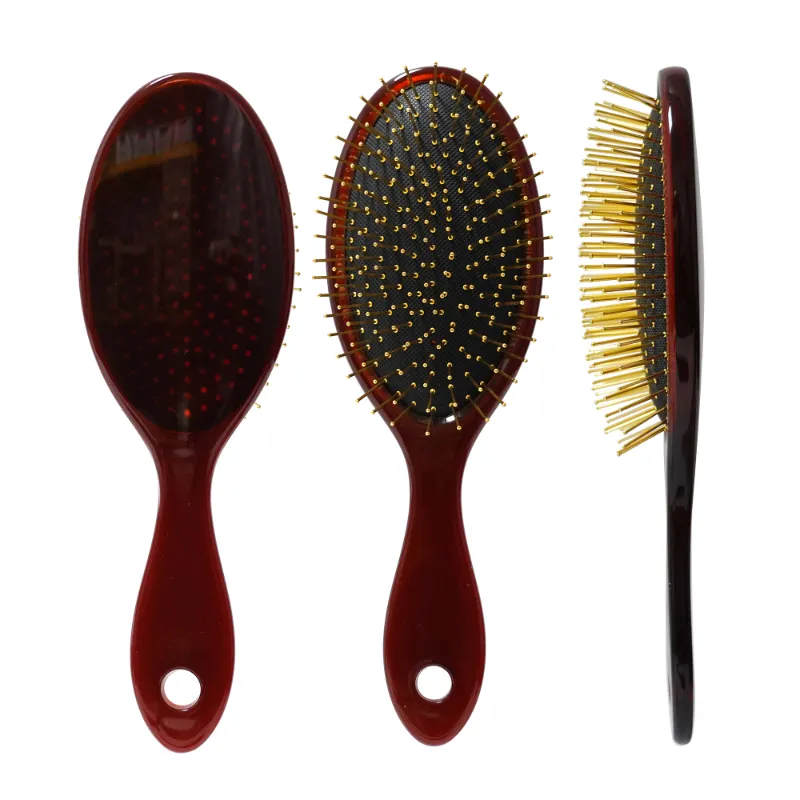 Deep Translucent Oval Acetate Hair Brush with Metal Bristles