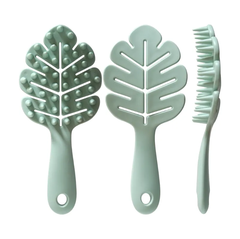 Leaf-Shaped Green Massage Detangling Hair Brush