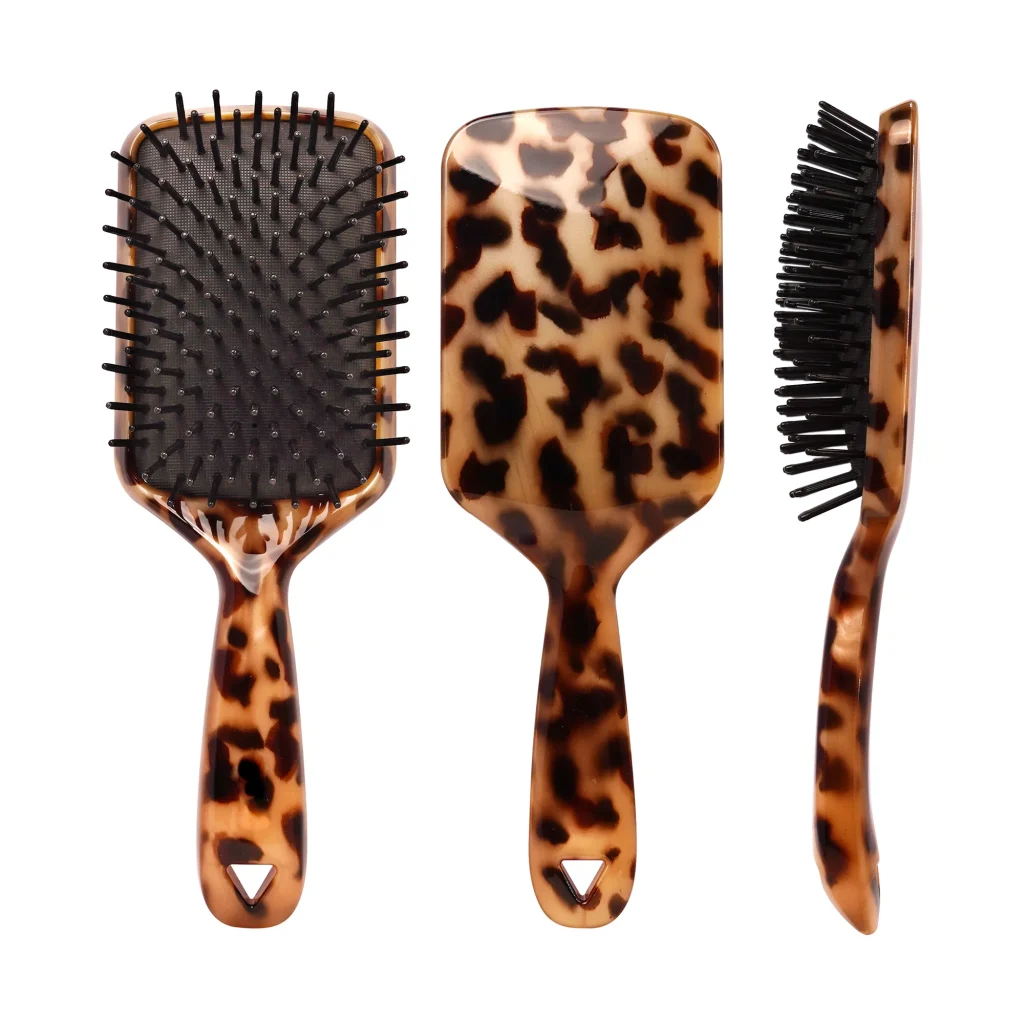 Leopard Print Acetate Hair Brush with Rubber Cushion