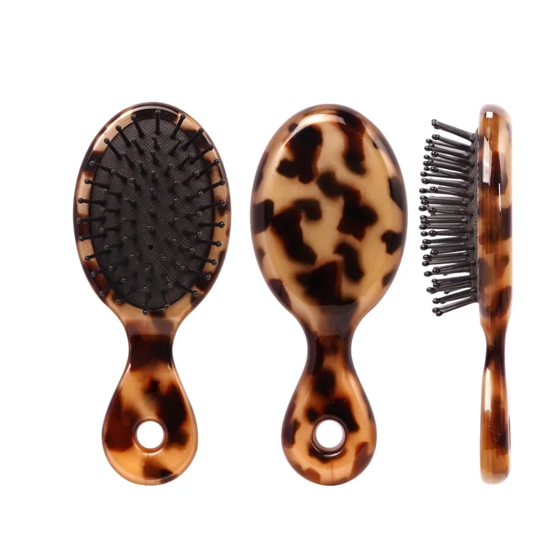 Leopard Print Mini Oval Acetate Hair Brush with Rubber Cushion