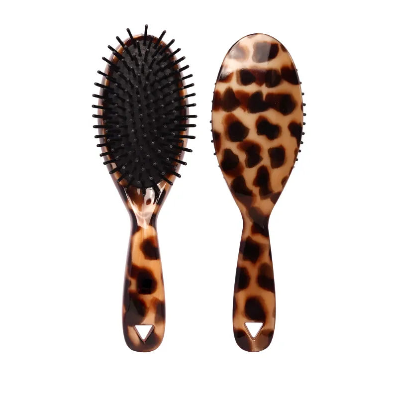 Leopard Print Oval Acetate Hair Brush with Rubber Cushion