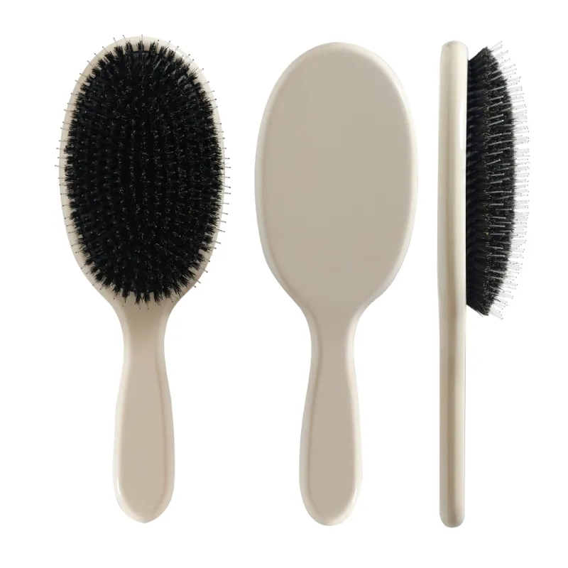 Pure White Oval Acetate Paddle Hair Brush with Mixed Bristles