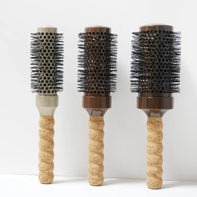 Cork Handle Ventilated Round Hair Brush with Z-Wave Nylon Bristles