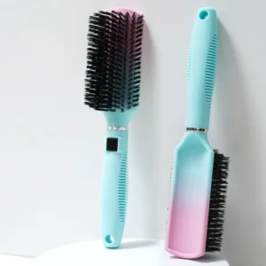 Long-Handle Detangling Brush with Light Green to Pink Gradient
