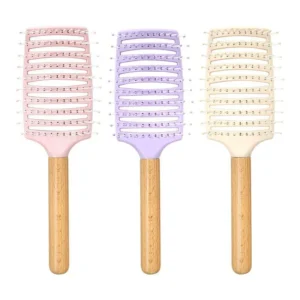Ventilated Detangling Brush with Wooden Handle in Fresh Pastel Tones