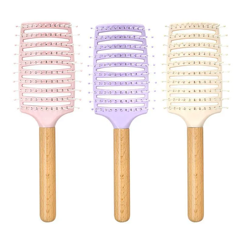 Ventilated Detangling Brush with Wooden Handle in Fresh Pastel Tones