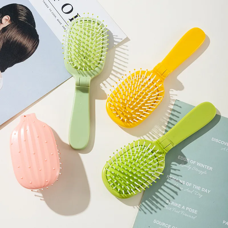 Cactus-Inspired Foldable Paddle Hair Brush with Nylon Epoxy Ball-Tip Bristles