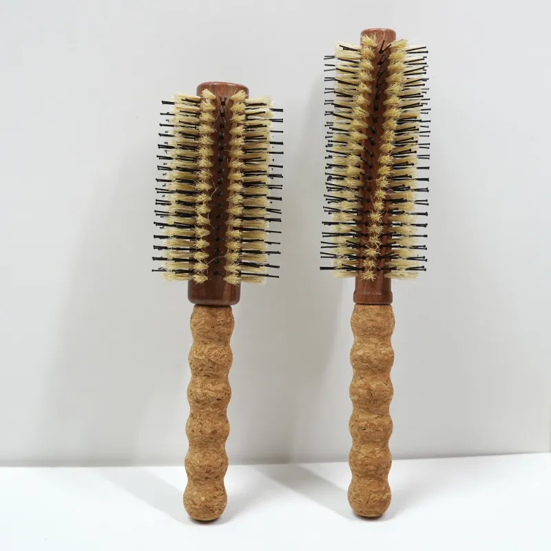 Eco-Friendly Cork Handle Round Hair Brush with Mixed Bristle Barrel