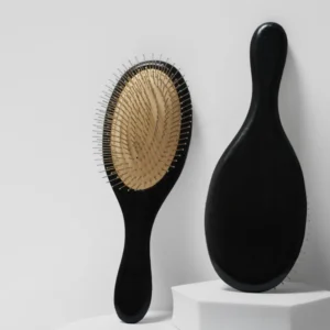 Luxury Black Lacquered Wooden Paddle Brush with Steel Pin Bristles