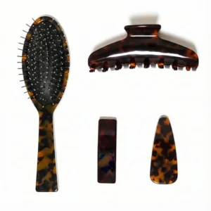 Custom Acetate Tortoiseshell Hair Care Set – Brush & Clips