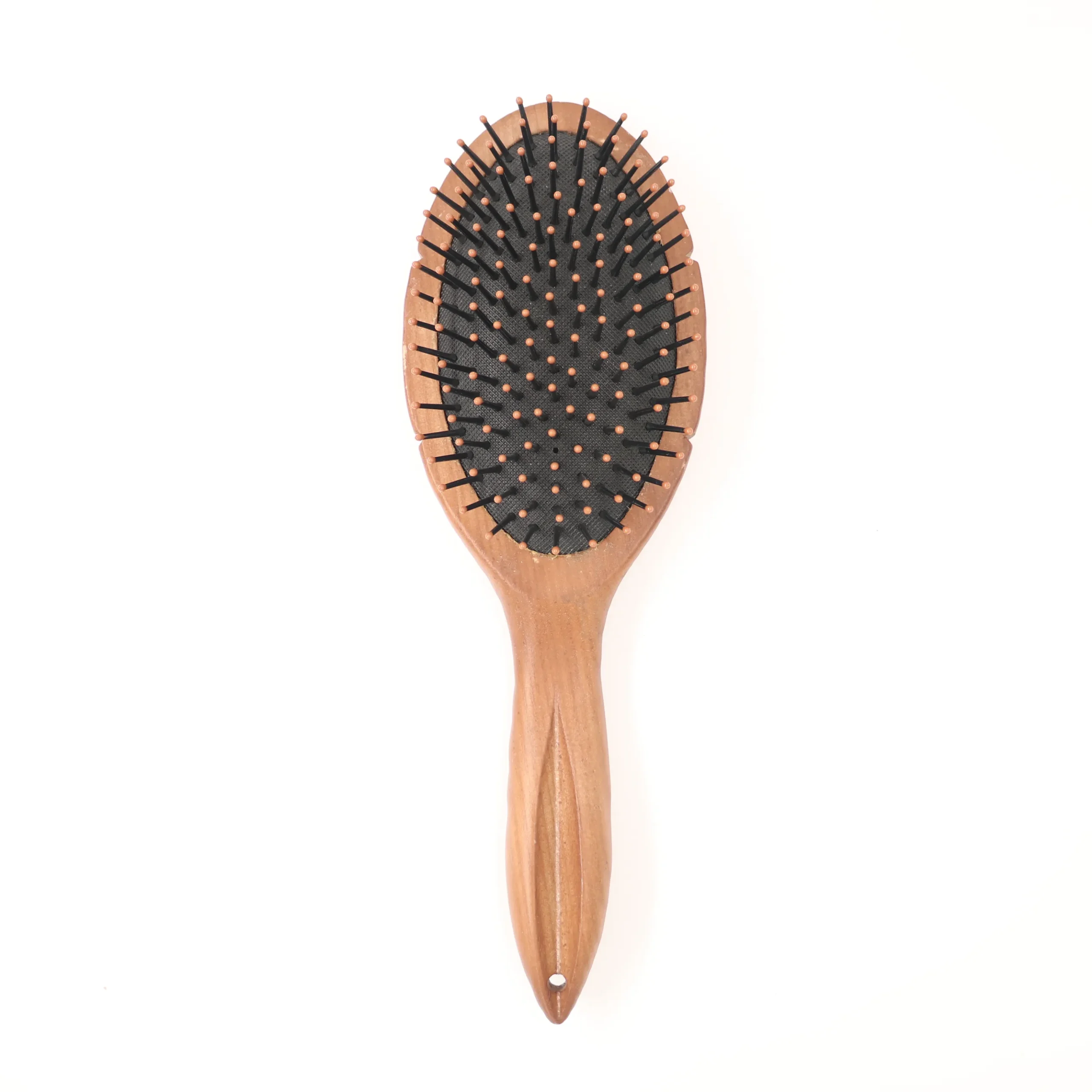 Walnut Wood Cushion Hair Brush with Leaf Carved Back