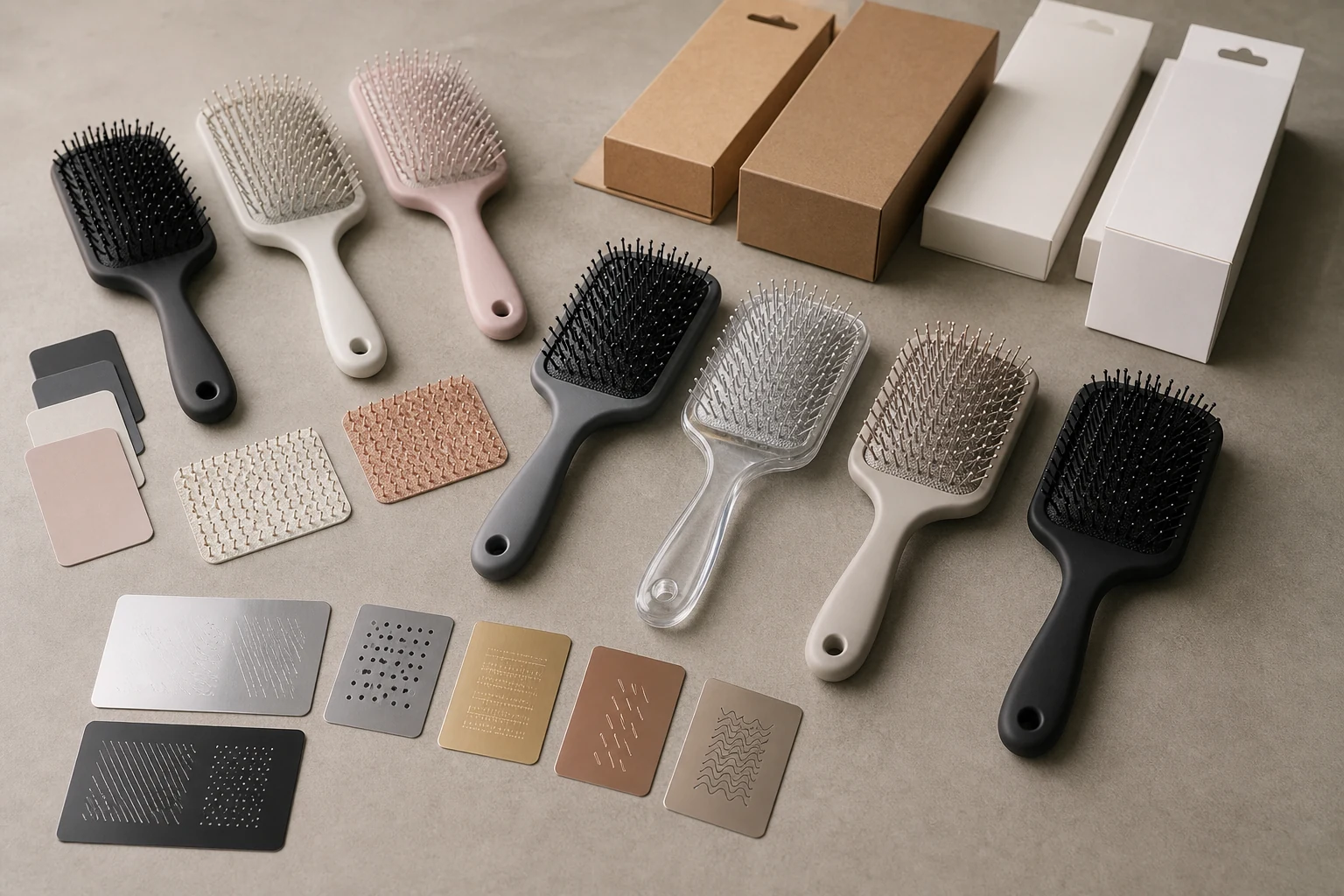 Custom paddle brushes with colour, surface finish, logo and packaging options